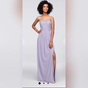 Lace and Mesh long Strapless Dress